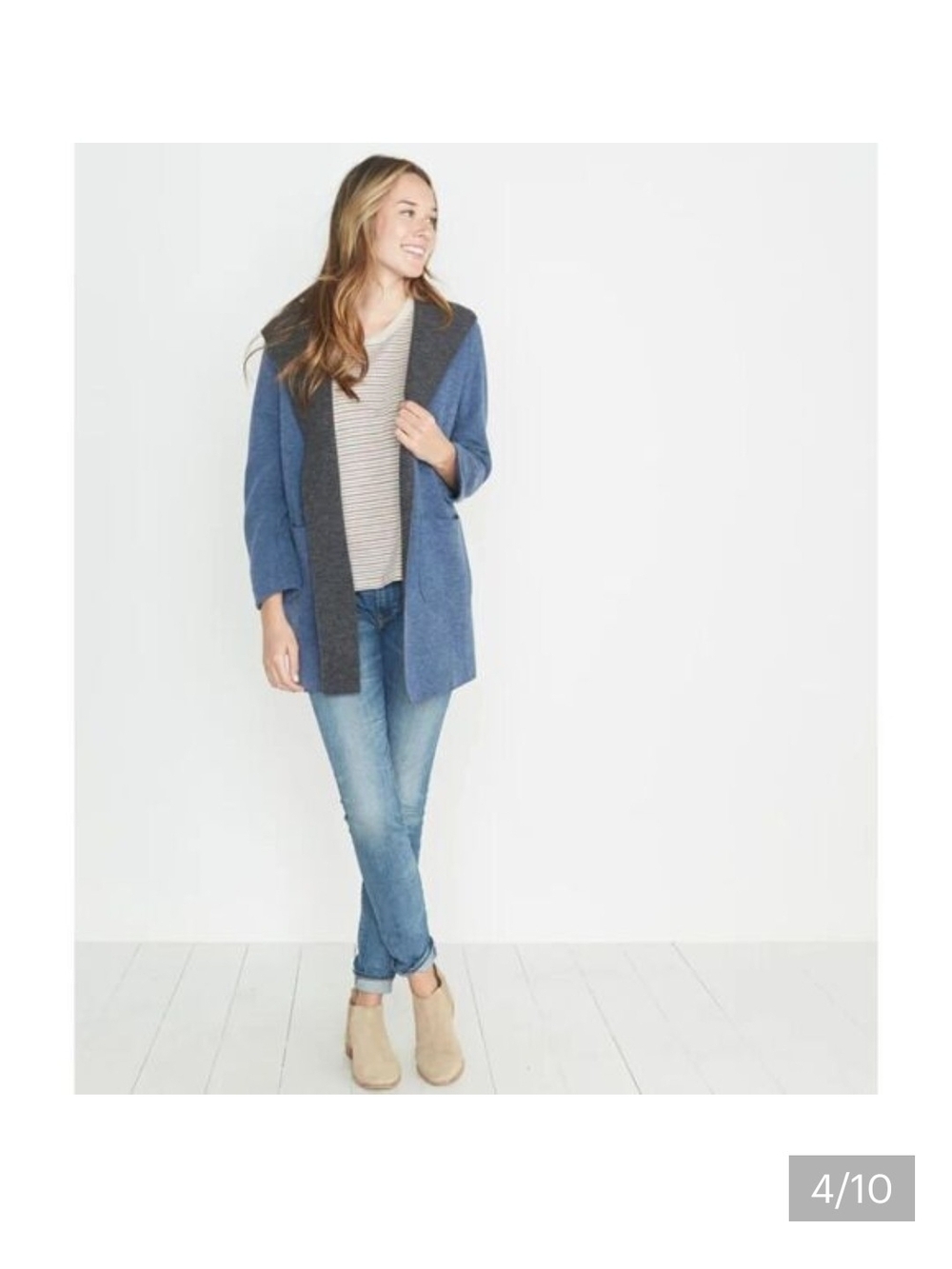 Marine Layer Charcoal & Blue Trim Open Cardigan